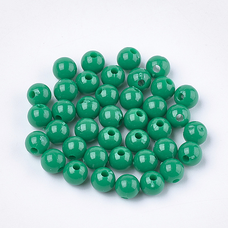 Honeyhandy Opaque Plastic Beads, Round, Sea Green, 6x5.5mm, Hole: 1.8mm, about 479pcs/50g