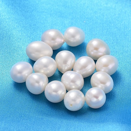 Honeyhandy Grade AA Natural Cultured Freshwater Pearl Beads, Half Drilled, for Mother's Day Earring Making, teardrop, White, about 8~9mm in diameter, 8~12.5mm long, hole: 0.9mm