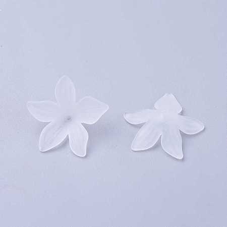 Honeyhandy Clear Frosted Acrylic Flower Beads, about 27mm in diameter, 7mm thick, hole:1.2mm