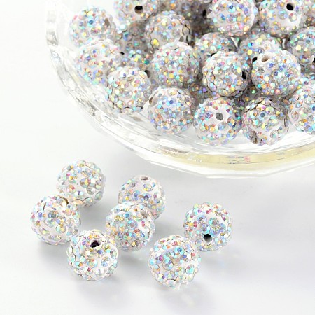 Honeyhandy Pave Disco Ball Beads, Polymer Clay Rhinestone Beads, Round, Crystal AB, PP13(1.9~2mm), 6 Rows Rhinestone, 10mm, Hole: 1.5mm