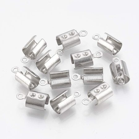 UNICRAFTALE 50pcs Stainless Steel Folding Crimp Ends Silver Tone Clasp Tips End Clamp Components for Jewelry Making 10x4x4mm, Hole 1.2mm