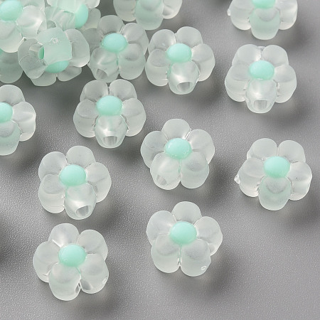 Honeyhandy Transparent Acrylic Beads, Frosted, Bead in Bead, Flower, Aquamarine, 12x12.5x6mm, Hole: 2.5mm