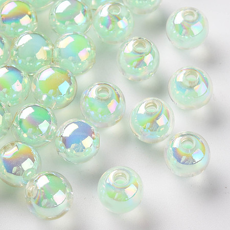 Honeyhandy Transparent Acrylic Beads, Bead in Bead, AB Color, Round, Aquamarine, 9.5x9mm, Hole: 2mm