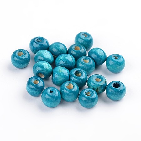 Honeyhandy Natural Wood Beads, Rondelle, Lead Free, Dyed, Deep Sky Blue, Beads: 8mm in diameter, hole:3mm