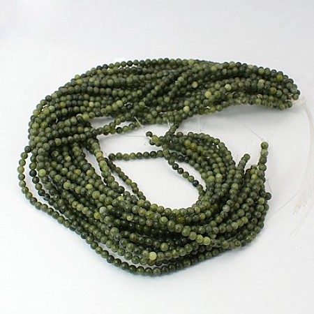 Honeyhandy Natural Taiwan Jade Beads, Round, Olive, about 4mm in diameter, hole: 0.8mm, about 88pcs/strand, 15 inch