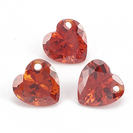 Honeyhandy Cubic Zirconia Charms, Faceted, Heart, Red, 8x8x4.5mm, Hole: 1mm