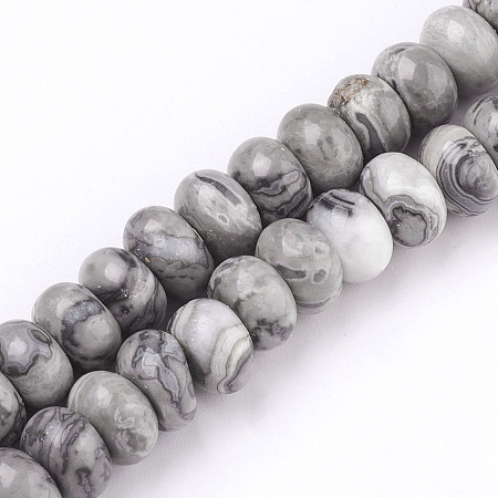 Arricraft Natural Map Stone/Picasso Stone/Picasso Jasper Bead Strands, Rondelle, 6x4mm, Hole: 1mm, about 95~100pcs/strand, 14.9 inches~15.7 inches(38~40cm)