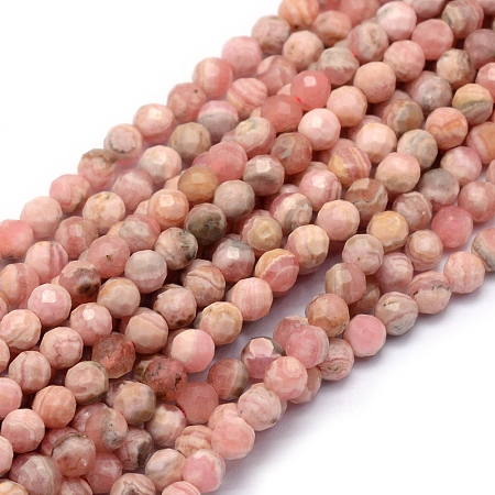 ARRICRAFT Natural Rhodochrosite Beads Strands, Faceted, Round, 3.5~4mm, Hole: 1mm, about 100pcs/strand, 15.35 inches(39cm)
