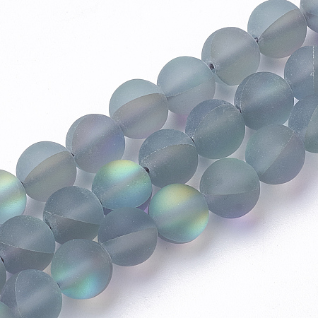 ARRICRAFT Synthetic Moonstone Beads Strands, Holographic Beads, Dyed, Frosted, Round, Light Sea Green, 8mm, Hole: 0.7mm, 50pcs/strand, 15.7 inches