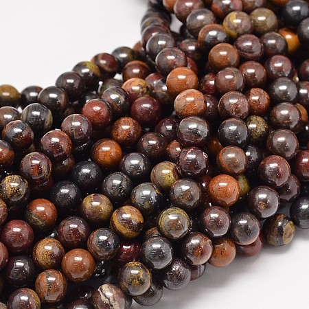 ARRICRAFT Natural Red Tiger Iron Round Bead Strands, 8mm, Hole: 1mm, about 48pcs/strand, 15.5 inches