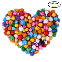 PandaHall Elite About 360 Pcs Arts Craft Pom Poms Glitter Poms Sparkle Balls with Tinsel Diameter 12-30mm Assorted Color