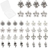 SUNNYCLUE 1 Box 40Pcs Tibetan Style Alloy Flower Pendants Antique Silver Sunflower Rose Blossom Charms & 40Pcs Lobster Claw Clasps & Jump Rings for Necklace Bracelet Earring Jewellery Making