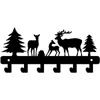 Arricraft Iron Wall Hook Christmas Elk Tree Art Wall Hangers Decorative Organizer Rack with 6 Hooks for Bag Clothes Key Scarf Wall Decoration Black (5.9x13in)