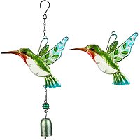BENECREAT Green Hummingbird Wind Chimes Portable Iron Bird Wind Chime with Bell for Home, Garden, Yard, Thanksgiving