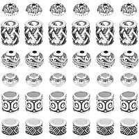 NBEADS 120 Pcs 6 Styles Tibetan Style Alloy Beads, Column/Lotus Flower/Round/Rondelle Large Hole Beads Antique Silver European Beads Spacer Beads Charm for DIY Jewelry Craft Making