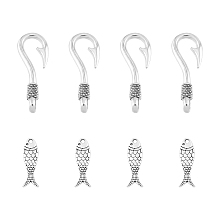 SUPERFINDINGS Tibetan Style Zinc Alloy Pendants, Fish and Hooks, Antique Silver, 23.5x7.5x3mm; 36x12x4.5mm; 100pcs/box