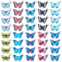 SUNNYCLUE Printed Alloy Enamel Pendants, Butterfly, Platinum, Mixed Color, 13.5x20x2mm, Hole: 1.6mm, 10color, 4pcs/color, 40pcs