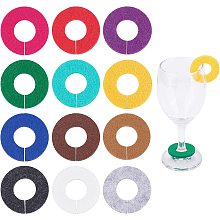 BENECREAT 60Pcs 12 Colors Flat Round Felt Wine Glass Charms, 1.38" Wine Identification Markers for Stem Glasses Wine Tasting Party, Festival Party, 5Pcs/Color, 3mm Thick