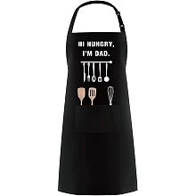 CREATCABIN Funny Apron - Hi Hungry I'm Dad Grill aprons for Men Kitchen Cooking Aprons Adjustable BBQ Bib Apron 2 Pockets for Husband Boyfriend Chef Birthday Father's Day Gifts