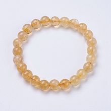 Honeyhandy Natural Citrine Beaded Stretch Bracelets, Round, 2 inch(52mm)