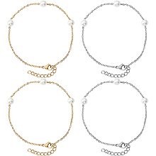 UNICRAFTALE 4Pcs 2 Colors Acrylic Pearl Beaded Bracelets Set 304 Stainless Steel Women Simple Chain Bracelet with Pearl Beads 180mm Long Acrylic Pearl Beaded Women Hand Chain for Jewlry Making