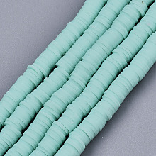 Honeyhandy Handmade Polymer Clay Beads Strands, for DIY Jewelry Crafts Supplies, Heishi Beads, Disc/Flat Round, Aquamarine, 6x0.5~1mm, Hole: 1.8mm, about 290~320pcs/strand, 15.75 inch~16.14 inch(40~41cm)