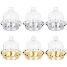 NBEADS 6 Pcs Mini Cake Stand with Dome Cover, Plastic Cake Display Stand Glass Cloche Dome Clear Bell Jar Cover for Cake Macaron Dessert Cheese Candy Plants Succulents, Silver/Gold