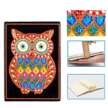 Honeyhandy DIY Diamond Painting Notebook Kits, including PU Leather Book, Resin Rhinestones, Diamond Sticky Pen, Tray Plate and Glue Clay, Owl Pattern, 210x150mm, 50 pages/book