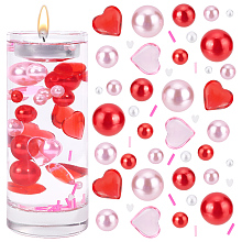 BENECREAT Valentine's Day Vase Fillers for Centerpiece Floating Candles, Including Plastic Pearl Acrylic Heart Beads, Heart & Round Polymer Clay Cabochons, Pink, 180Pcs/bag