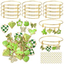 DIY Saint Patrick's Day Bangle Making Kit, Including Adjustable Iron Expandable Bangle Making, Alloy Enamel Charms, Butterfly & Heart & Cat & Flower, Green, 77Pcs/bag