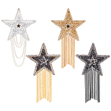 GORGECRAFT 4 Colors 4PCS Iron on Patches DIY Rhinestone Star Applique Glitter Adhesive Patches with Iron Ball Chain Tassels Repair Patch for Clothes Bag Pants Shoes Cellphone Case Star(Mixed Colors)