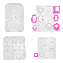 Honeyhandy 4Pcs Geometry/Teardrop/Letter Pendant & Links Silicone Molds, Resin Casting Molds, for Epoxy Resin Earring Jewelry Making, White, 117~159x98~120x4~8mm