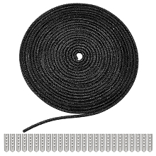 NBEADS DIY Rhinestone Round Rope, with Brass Shoelace Buckle Connectors, Locks Clips Ends,  for Sewing Craft Decoration, Black, Rope: 4mm, about 6m, Clips Ends: 30pcs