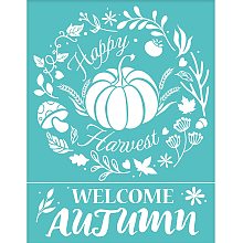 OLYCRAFT 2Pcs Autumn Themed Self-Adhesive Silk Screen Pumpkin Reusable Sign Stencils Happy Harvest Mesh Stencils for Painting on Home Wall Dining Room - 11x8.6 Inch