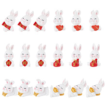 CRASPIRE 18Pcs 6 Style Rabbit Resin Display Decorations, Car Feng Shui Ornament for Wealth & Success, Mixed Color, 26.5~50x24~37x36~48mm, 3pcs/style