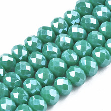 Honeyhandy Electroplate Glass Beads Strands, Pearl Luster Plated, Faceted, Rondelle, Light Sea Green, 6x5mm, Hole: 1mm, about 87~90pcs/strand, 17~17.5 inch(42.5~43.75cm)