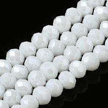 Honeyhandy Electroplate Glass Beads Strands, Pearl Luster Plated, Faceted, Rondelle, White, 8x6mm, Hole: 1~1.4mm, about 65~68pcs/strand, 15.7~16.1 inch(40~41cm)