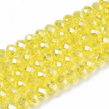 Honeyhandy Electroplate Glass Beads Strands, AB Color Plated, Faceted, Rondelle, Champagne Yellow, 4x3mm, Hole: 0.4mm, about 123~127pcs/strand, 16.5~16.9 inch(42~43cm)