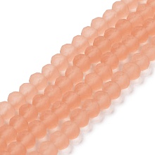 Honeyhandy Transparent Glass Beads Strands, Faceted, Frosted, Rondelle, Light Salmon, 4mm, Hole: 1mm, about 113~115pcs/strand, 41~42cm