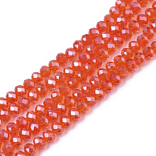 Electroplate Glass Beads Strands, Pearl Luster Plated, Faceted, Rondelle, Orange Red, 6x5mm, Hole: 1mm; about 92~94pcs/strand, 17~17.5 inches(42.5~43.75cm)