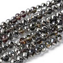 Honeyhandy Electroplate Glass Faceted Rondelle Beads Strands, Half Silver Plated, Light Grey, 10x8mm, Hole: 1mm, about 63~65pcs/strand, 19.2~20 inch(48~50cm)