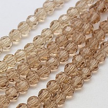 Honeyhandy Glass Beads Strands, Faceted, Round, BurlyWood, 4mm, Hole: 1mm, about 98pcs/strand, 13.7 inch