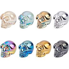 NBEADS 8 Pcs Mini Halloween Skull Decorations, 0.85" Glass Skeleton Statue Assorted Crystal Skull Sculpture 8 Colors Glass Skull Beads Charm for Home Table Party Display Ornaments Art