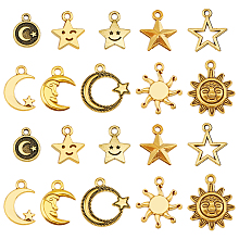 SUPERFINDINGS 100Pcs 10 Style Tibetan Style Alloy Pendants, Mixed Shape Charm, Antique Golden, 12~21x8.5~17x1~3mm, Hole: 1.2~2mm, 10pcs/style