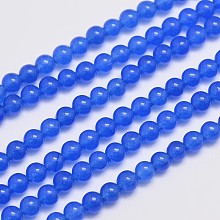 Honeyhandy Natural & Dyed Malaysia Jade Bead Strands, Round, Blue, 4mm, Hole: 0.8mm, about 92pcs/strand, 15 inch