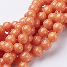 Honeyhandy Natural Mashan Jade Round Beads Strands, Dyed, Tomato, 8mm, Hole: 1mm, about 51pcs/strand, 15.7 inch