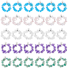 DICOSMETIC Natural Stone Chip Pendants Circle Chip Beads Charms with Tiny Spacer Beads Copper Wire Wrapped Crystal Charms with Mixed Color for DIY Jewelry Making, Hole: 4~5mm