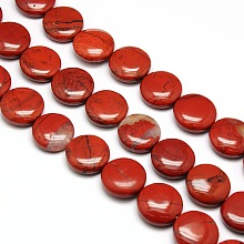 Honeyhandy Natural Crackle Flat Round Red Jasper Beads Strands, 20x7~9mm, Hole: 1mm, about 20pcs/strand, 15.74 inch