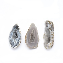 Honeyhandy Natural Druzy Geode Agate Pendants, Nuggets, 30~47x12~22.5x10~11.5mm, Hole: 1.2mm