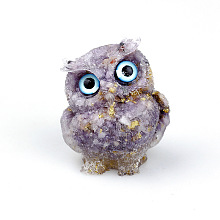 Honeyhandy Resin Home Display Decorations, with Natural Lilac Jade Chips and Gold Foil Inside, Owl, 60x50x42mm